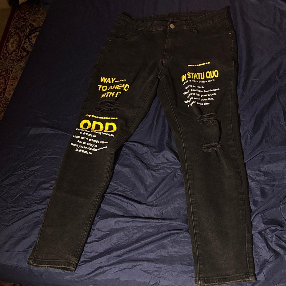 SHEIN Black Slim Jeans with Yellow Accents
